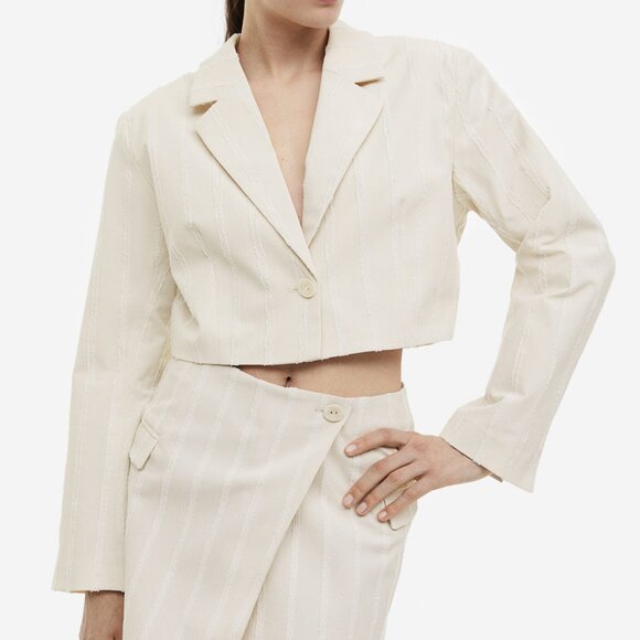 NWT - H&M Textured-weave Crop Jacket - Picture 7 of 8